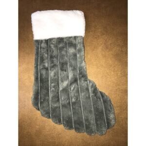 Green Christmas Stocking w/ White Fluffy Cuff 19" Long Holiday Decor